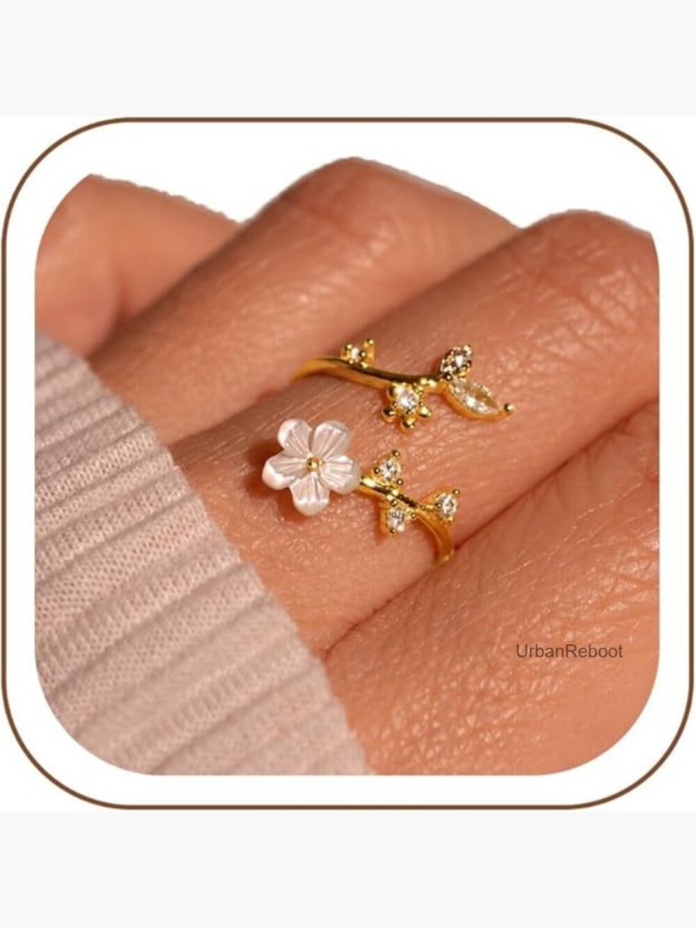 Adjustable Stacking Gold Flower Ring with Cubic Zirconia